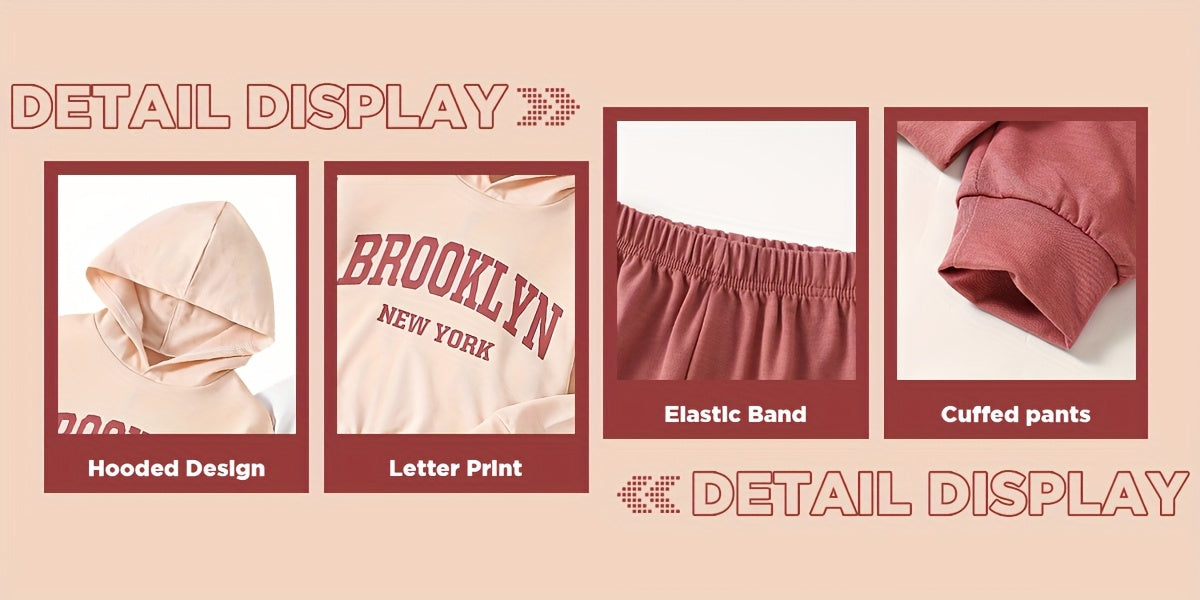Girls' Brooklyn Tracksuit Set 4 Pieces with Two Hooded Pullovers and Matching Cuffed Jogger Pants