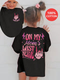 Girls' Last Nerve Graphic Cotton T-Shirt with Pink Front and Back Prints in a Casual Short Sleeve Style