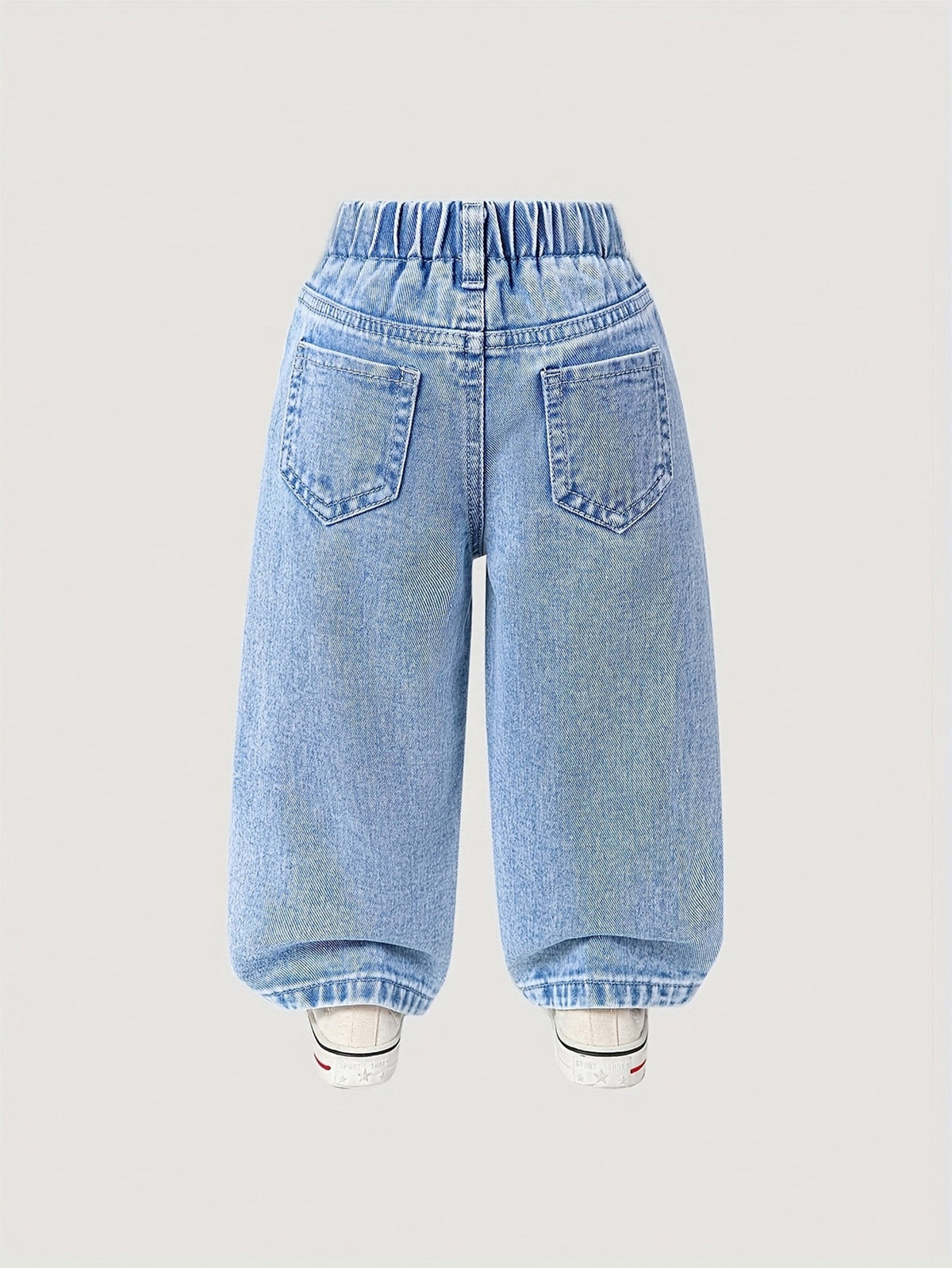 Baby Girl Bow Embroidered Jeans in Light Blue with Pink and Purple Details for Relaxed Everyday Outfits