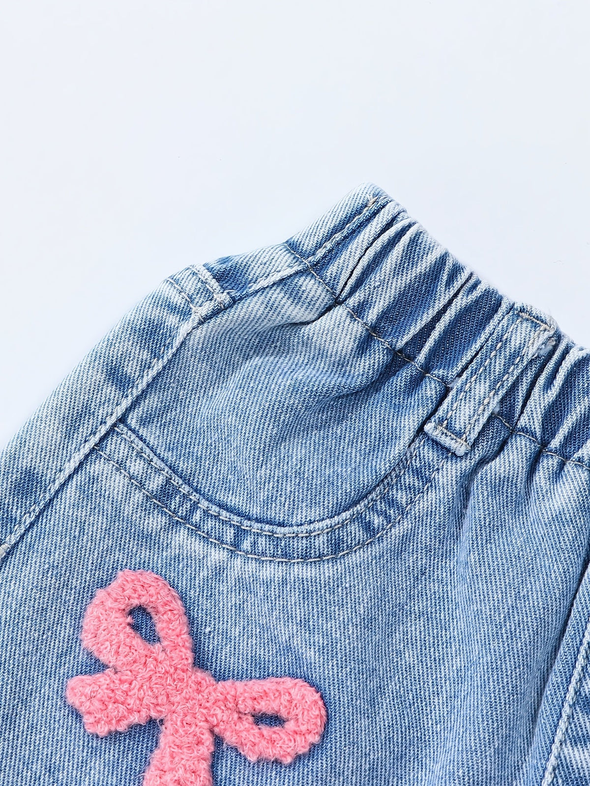 Baby Girl Bow Embroidered Jeans in Light Blue with Pink and Purple Details for Relaxed Everyday Outfits