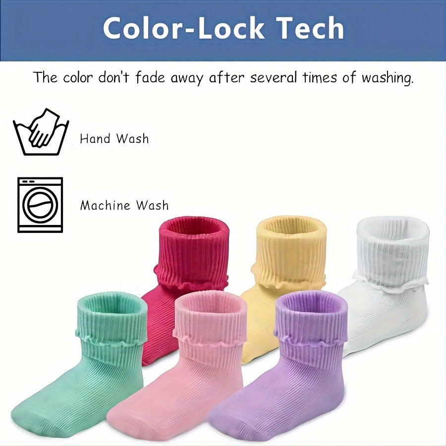Girls' Ruffle Cuff Socks in Mixed Solid Colors with Folded Ankle Tops for Everyday Dresses and Shoes