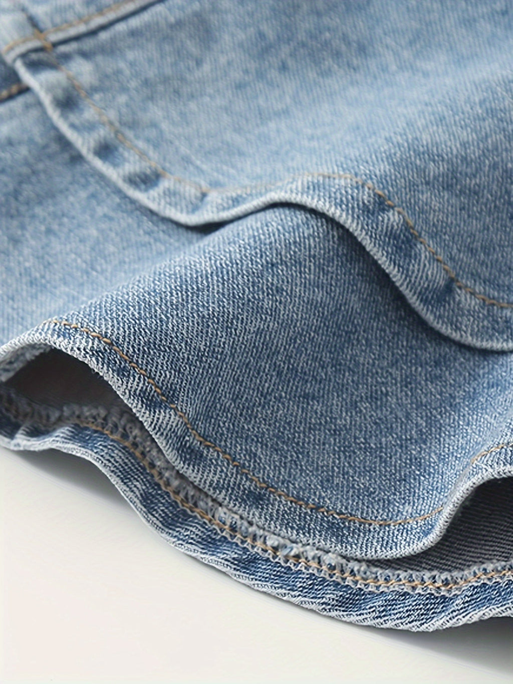 Girls' Blue Tiered Denim Skirt with Front Pockets and a Gathered Waistband for Everyday Summer Outfits