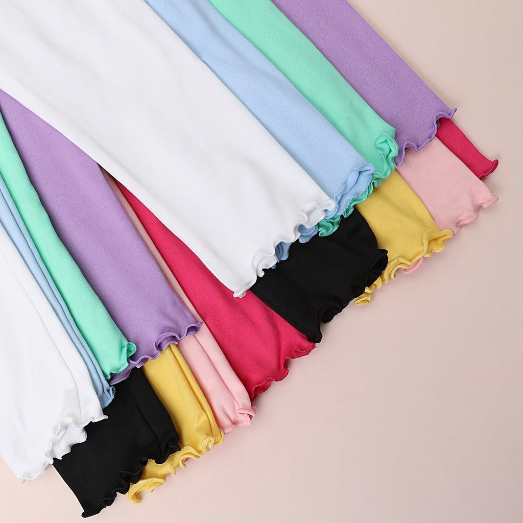 Girls' Eight Pack Colorful Leggings with Lettuce Edge Hems and Elastic Waists for Everyday Layering