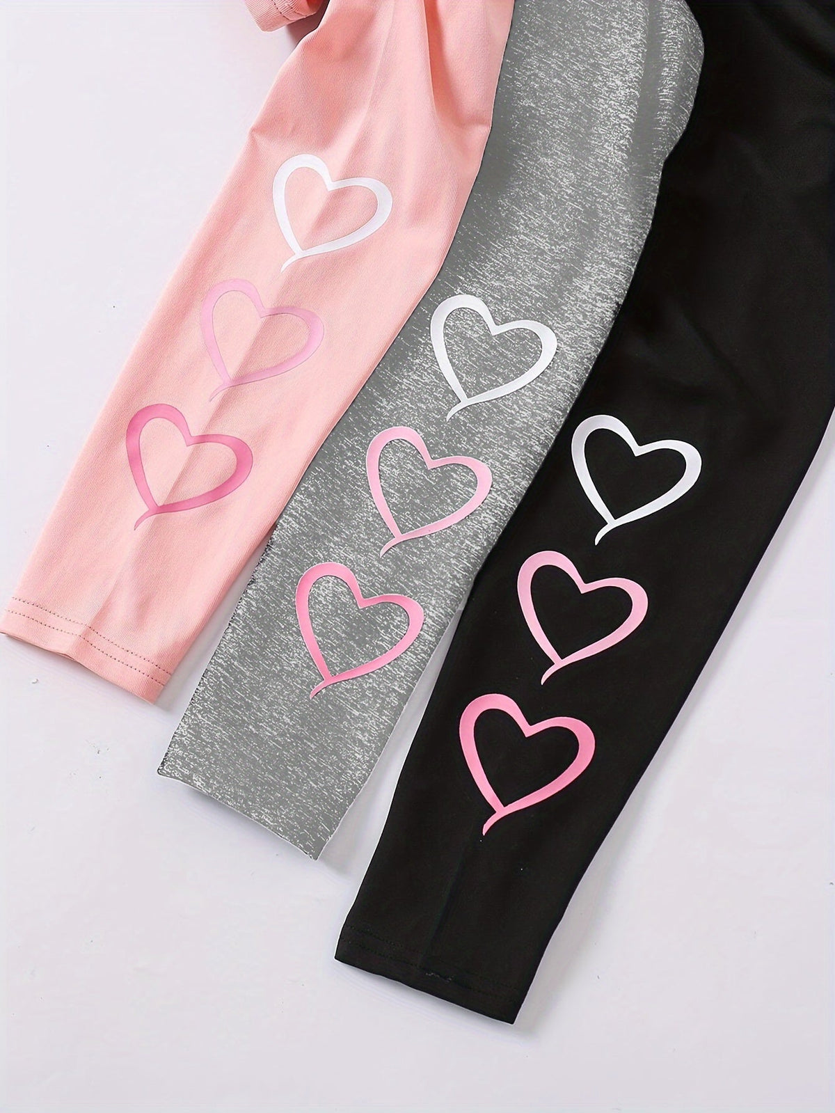 Girls' Heart Print Leggings 3-Pack in Pink, Gray and Black for Everyday School and Casual Outfit Layers