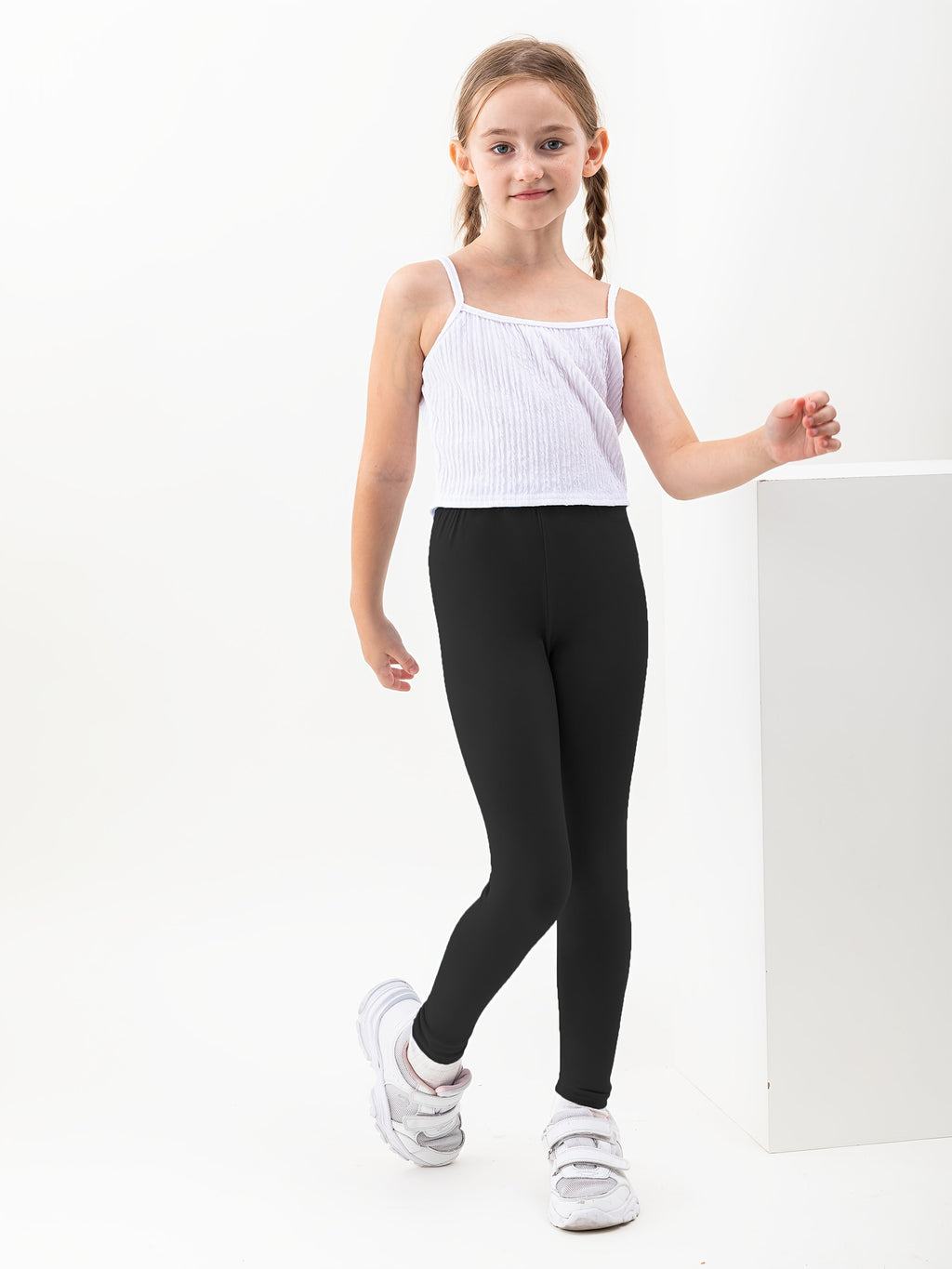 Girls' Stretch Leggings Ten Pack in Black or Random Colors with Pull On Waists for Dance and Daily Layering