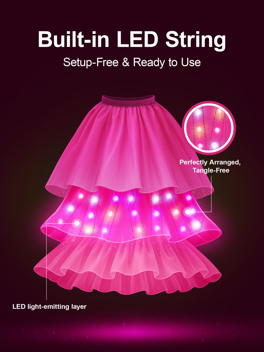 Girls' Light-Up Princess Costume Dress with a Layered Skirt and Coordinating Accessories for Parties