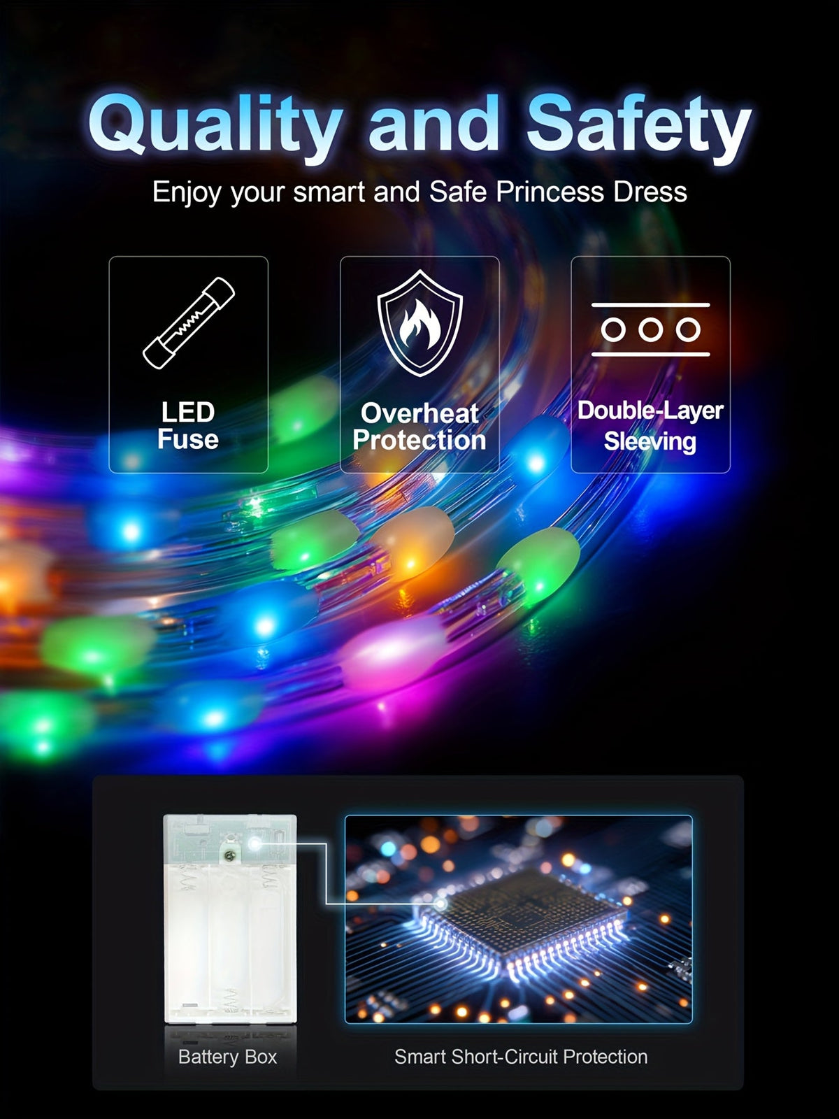 Girls' Light-Up Princess Costume Dress with a Layered Skirt and Coordinating Accessories for Parties