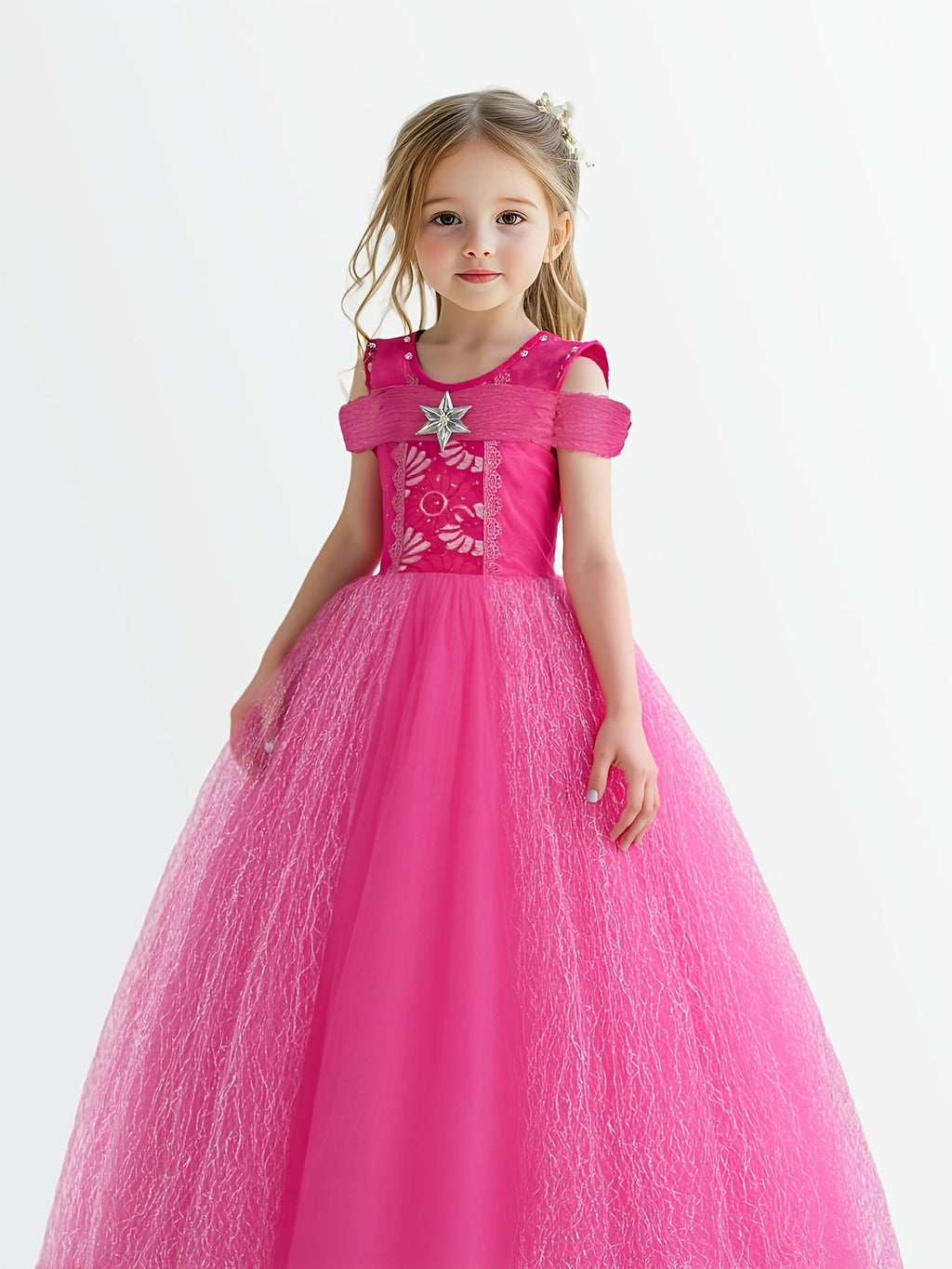 Girls' Light-Up Princess Costume Dress with a Layered Skirt and Coordinating Accessories for Parties
