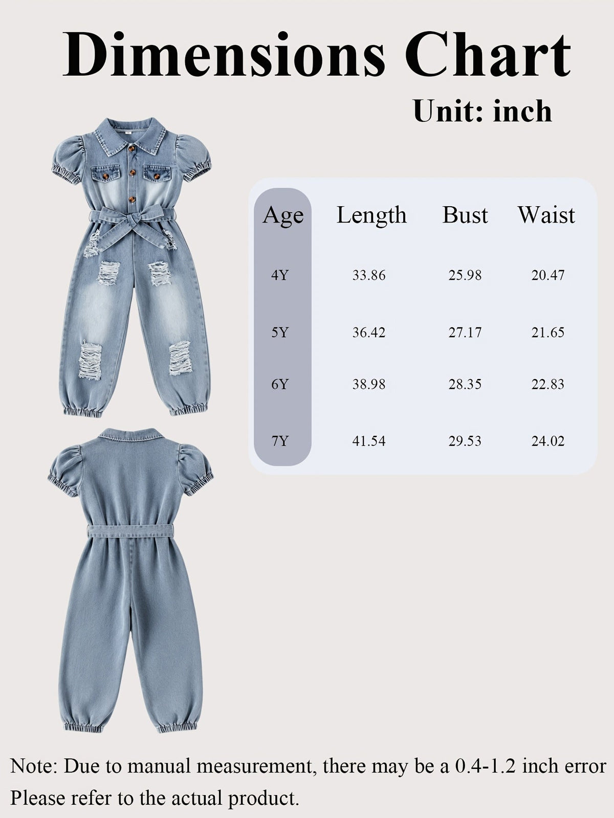 Girls' Outfit Set – Girls' Royal Blue Denim Long-Sleeve Short-Sleeve Jumpsuit