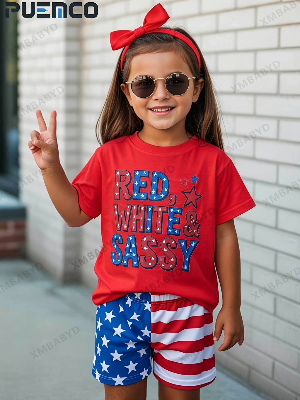 Girls' Patriotic and Soccer Graphic T-Shirt with Short Sleeves for Fourth of July and Casual Outfits