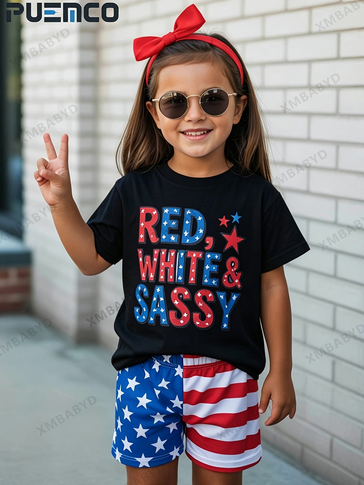 Girls' Patriotic and Soccer Graphic T-Shirt with Short Sleeves for Fourth of July and Casual Outfits