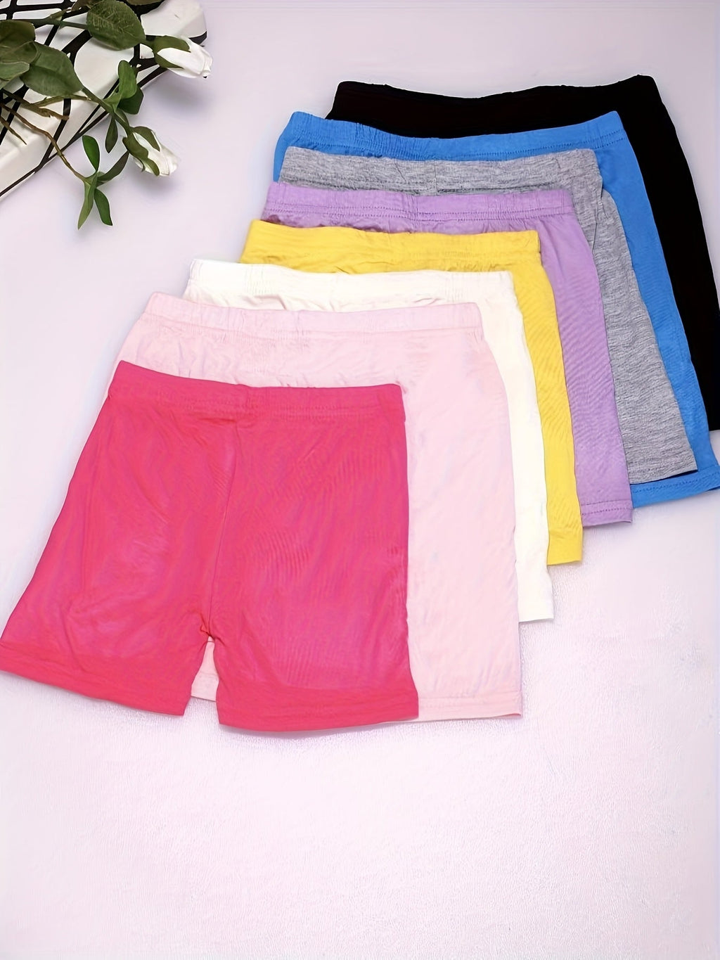 Girls' Modal Layering Shorts 6-Pack in Random Solid Colors with Elastic Waists for Under-Dress Outfits