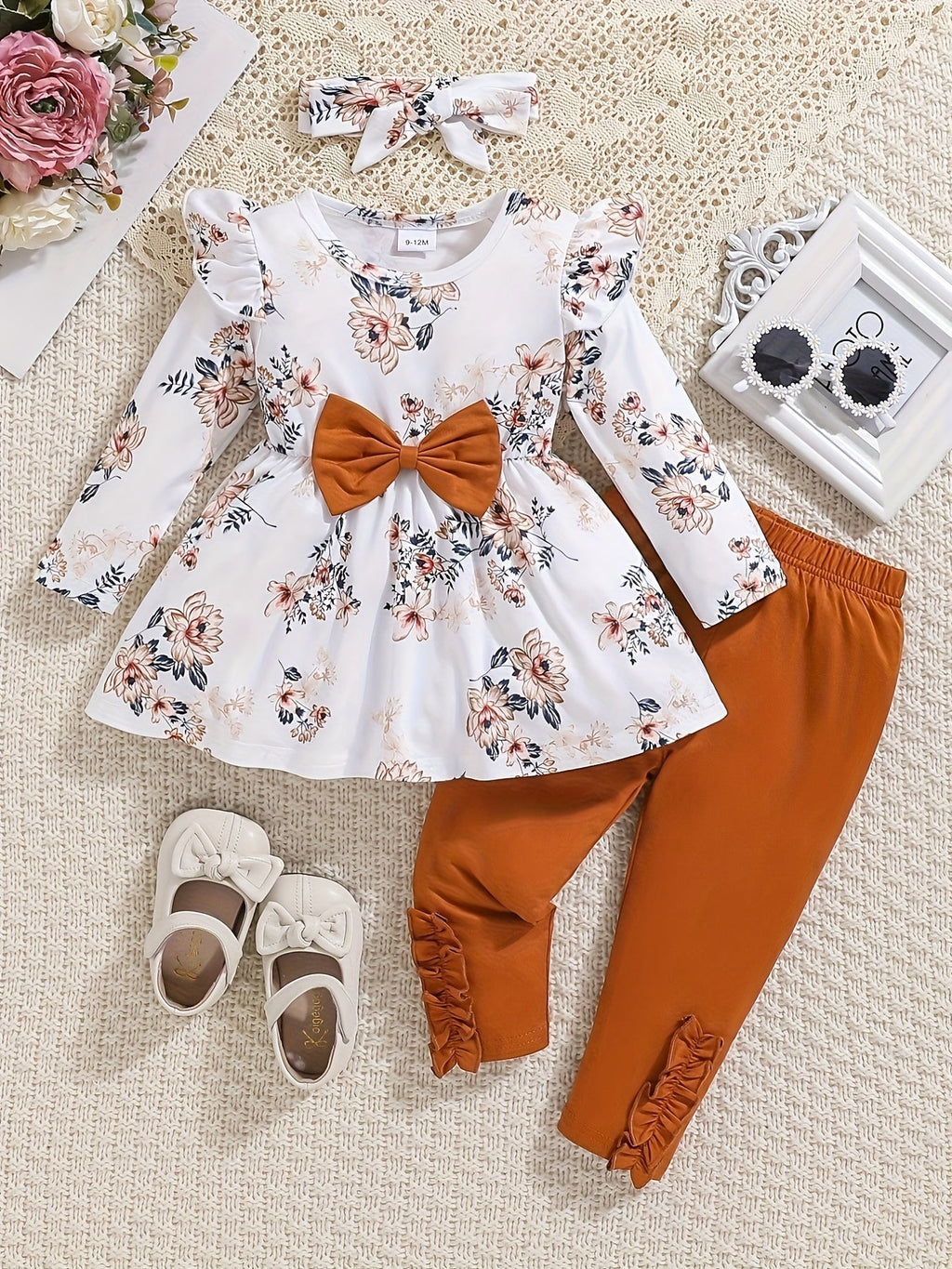 Girls' Solid Color Outfit Set - Long Sleeve Winter