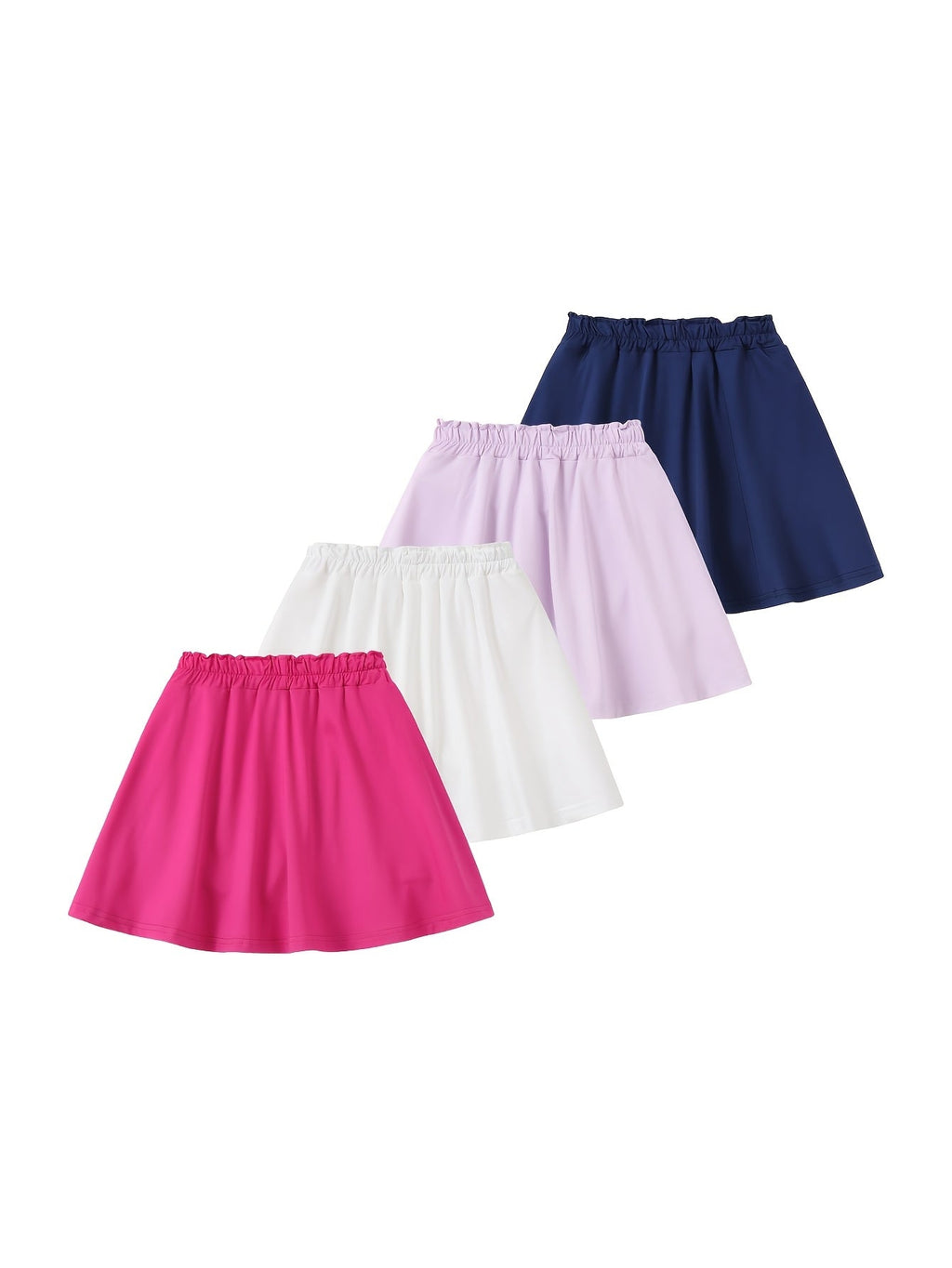 Girls Skorts Four-Pack with Inner Shorts and Drawstring Elastic Waists for Summer Everyday Outfits