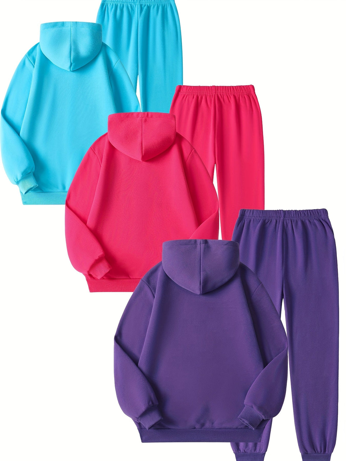 Girls' Heart Hoodie and Jogger Sets 6-Piece Pack in Blue, Pink and Purple for Fall and Winter Outfits