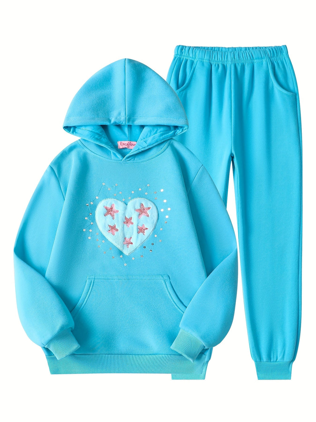 Girls' Heart Hoodie and Jogger Sets 6-Piece Pack in Blue, Pink and Purple for Fall and Winter Outfits