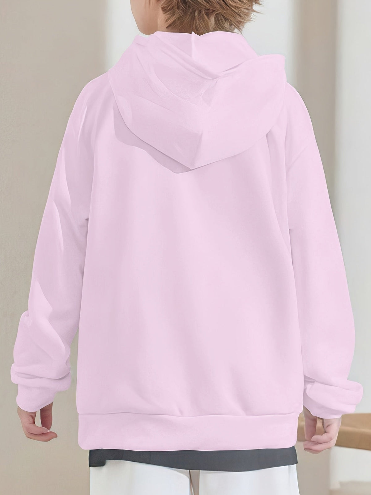Girls' Graphic Pullover Hoodie with Long Sleeves and Ribbed Trim for Casual Outfits in One Random Design