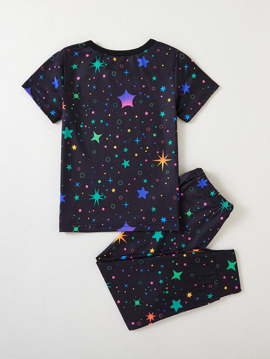 Girls' Unicorn Pants Set with Star Print and Short Sleeve T-Shirt for Colorful Everyday Outfits