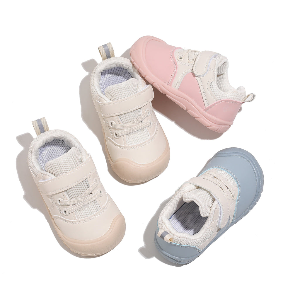 Toddler Sneakers for Girls with Hook-and-Loop Straps and Short Lace Details in Pink or Sky Blue