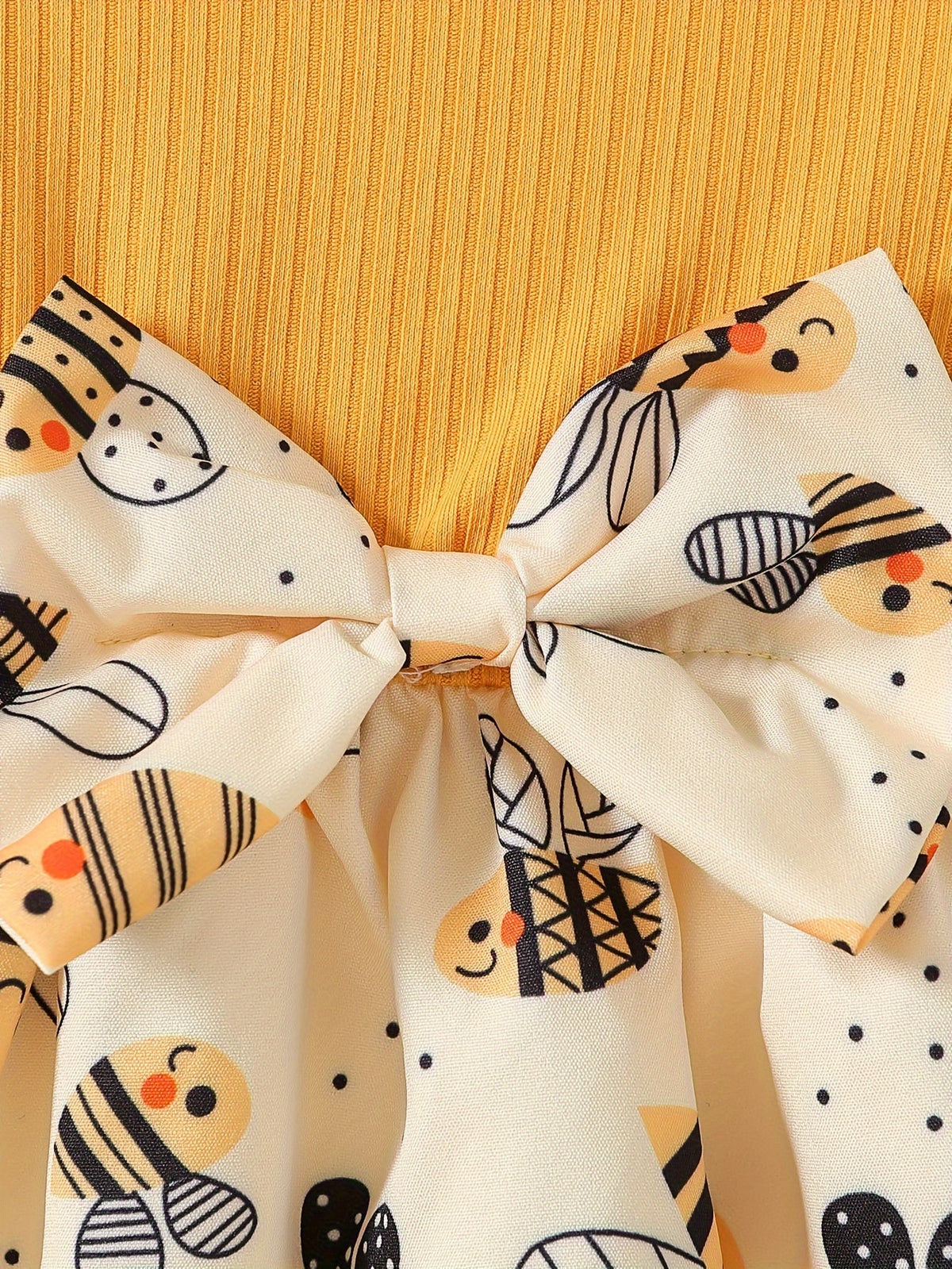 Girls' Bee Print Dress in Yellow with Ruffle Shoulders and Long Sleeves for Spring and Fall Outfits