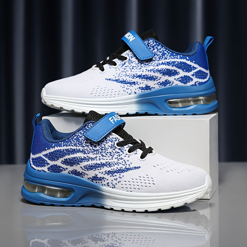 Kids' Athletic Sneakers with Adjustable Top Straps and Contrast Mesh Patterns for School and Play