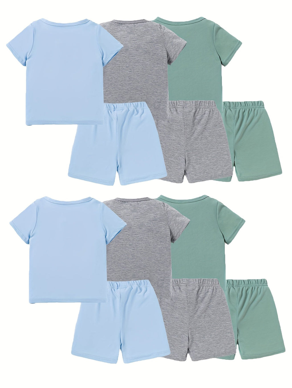 Kids' Twelve-Piece Summer Outfit Set with Six Crew Neck T-Shirts and Six Matching Elastic Waist Shorts