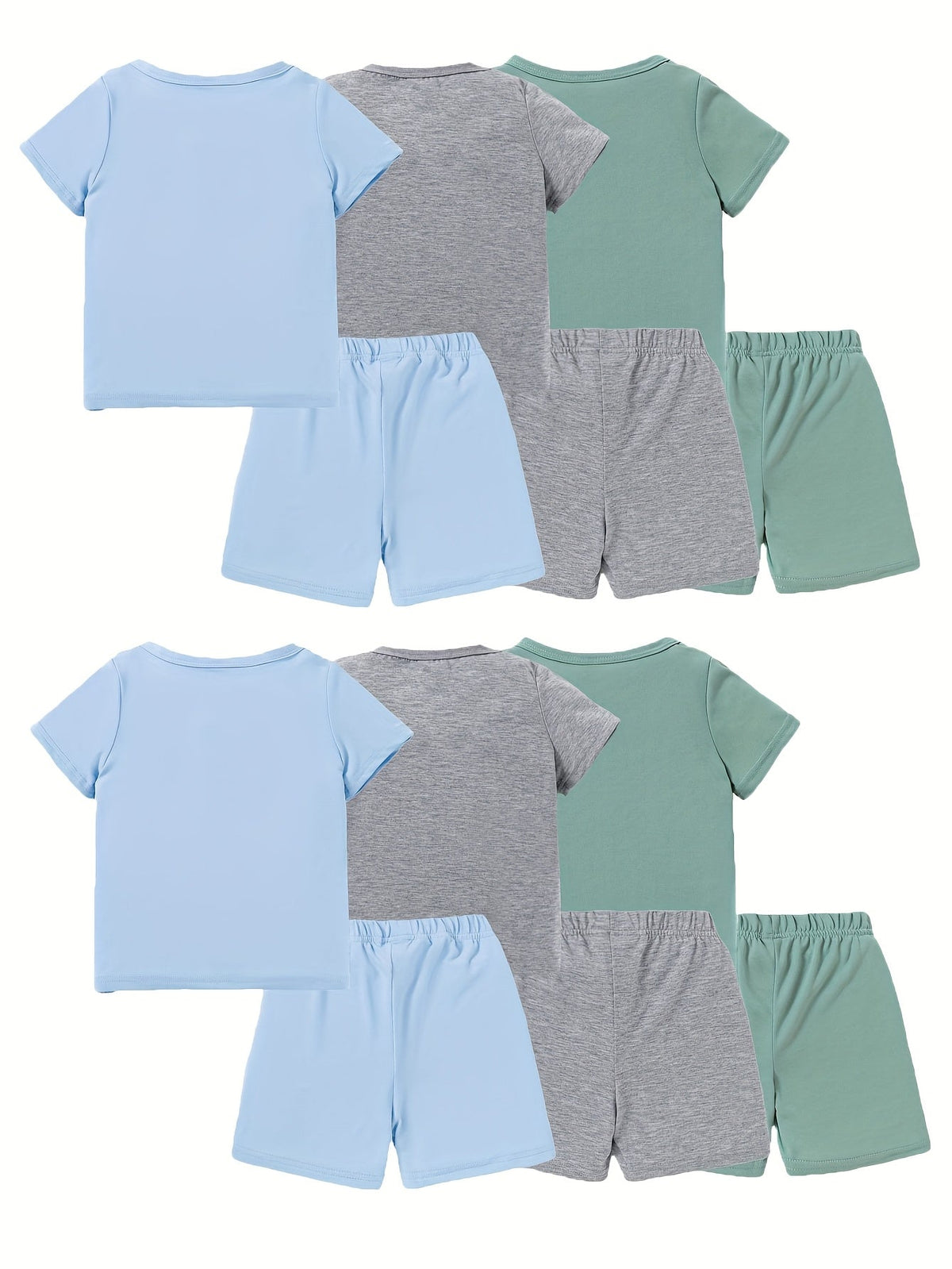 Kids' Twelve-Piece Summer Outfit Set with Six Crew Neck T-Shirts and Six Matching Elastic Waist Shorts