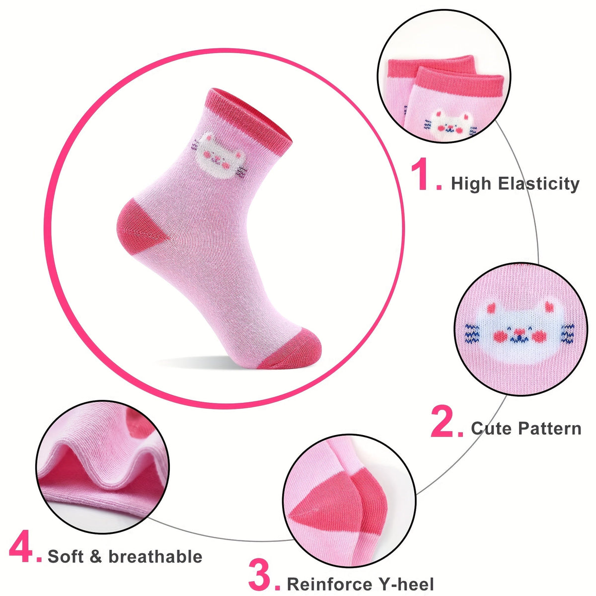 Girls' Crew Socks Twenty Four Pair Pack in Random Solid and Cartoon Styles for Everyday Shoe Outfits