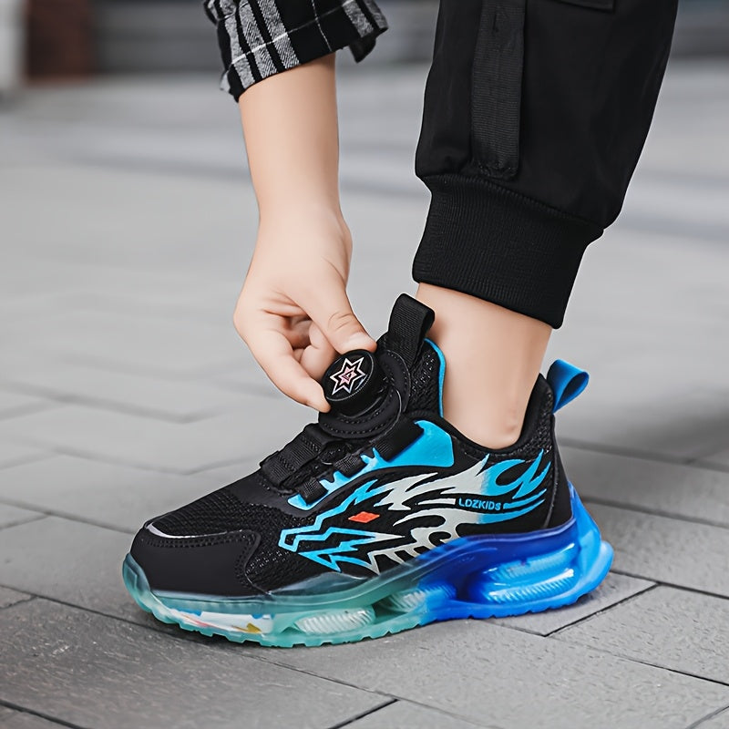 Kids' Dragon Graphic Sneakers with Rotary Dial Closures and Blue Gradient Soles for Everyday Outfits