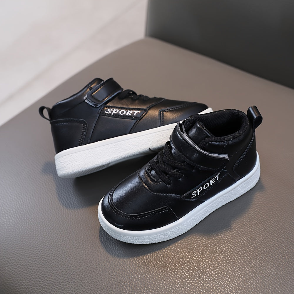 Kids' Strap Fastening Sneakers in T-525 Solid and T-529 Heart Print Styles with Contrasting Soles