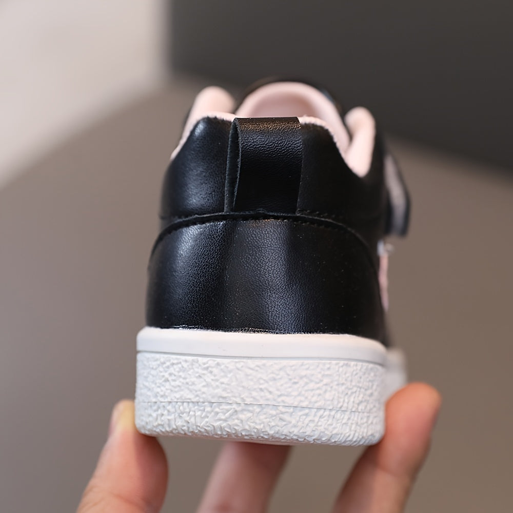 Kids' Strap Fastening Sneakers in T-525 Solid and T-529 Heart Print Styles with Contrasting Soles
