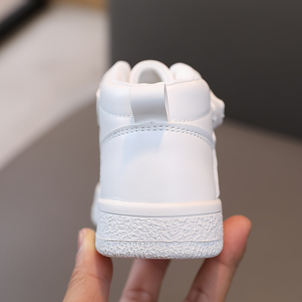 Kids' Strap Fastening Sneakers in T-525 Solid and T-529 Heart Print Styles with Contrasting Soles