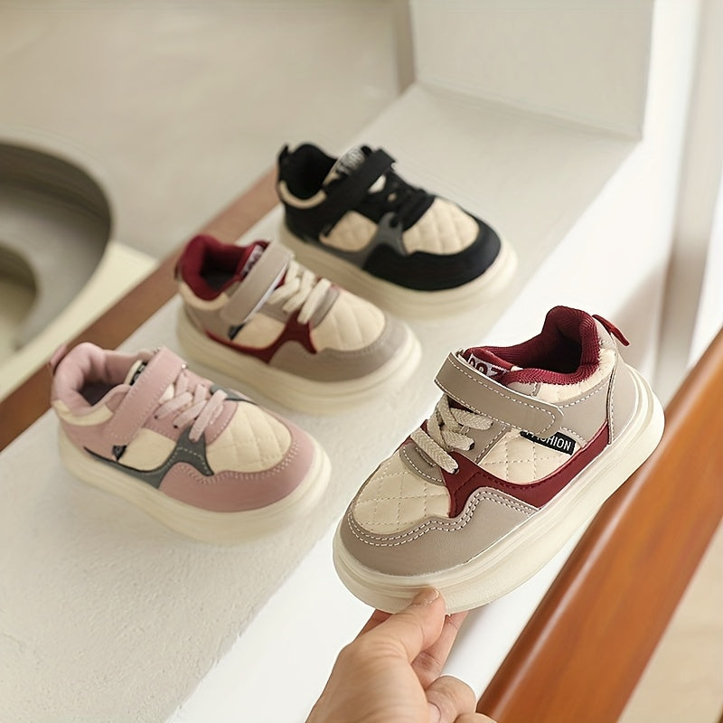Kids' Casual Sneakers with Quilted Toe Panels and Instep Straps in Pink, Black or Red Everyday Styles