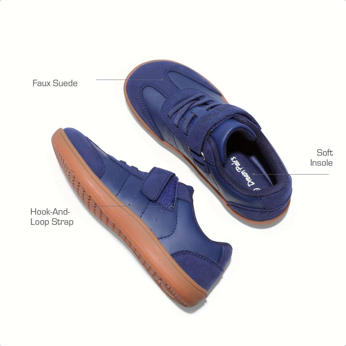 Kids Wide Toe Sneakers with Hook-and-Loop Straps and Low-Drop Soles for Everyday Casual Walking