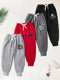 Boys' Graphic Jogger Pants 4-Pack in Gray, Red and Black with Drawstring Waists and Ribbed Ankle Cuffs
