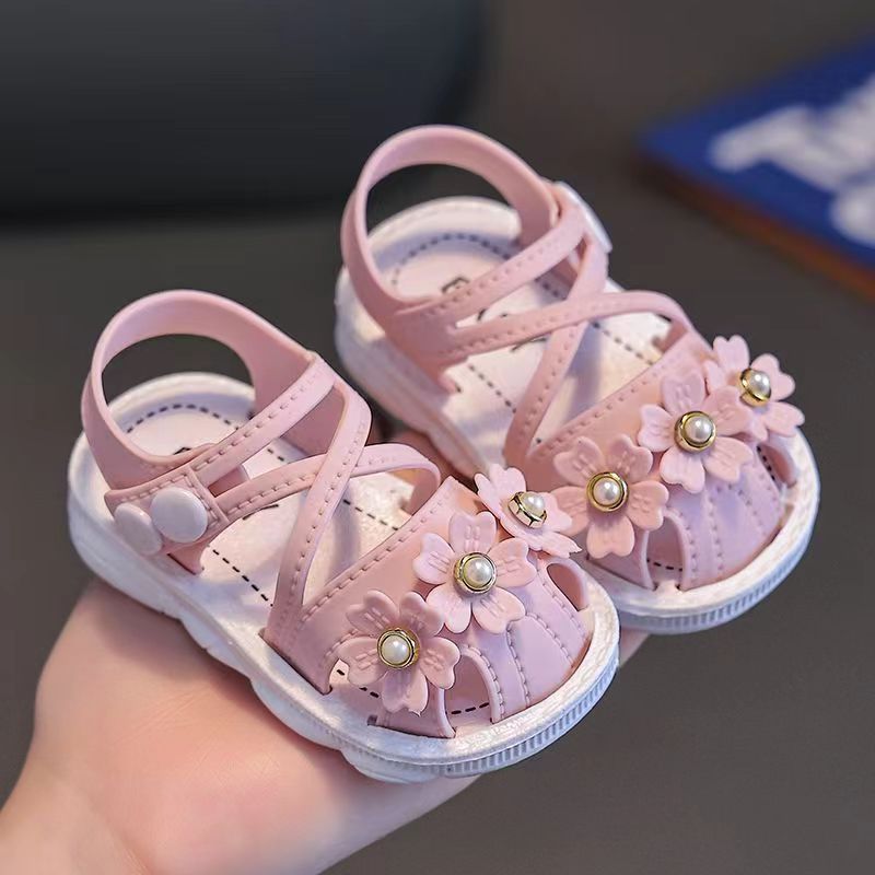 Baby Flower Sandals with Crossed Front Straps and White Soles for Soft Pastel Summer Outfit Styling