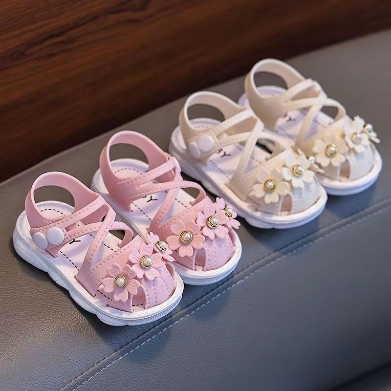 Baby Flower Sandals with Crossed Front Straps and White Soles for Soft Pastel Summer Outfit Styling