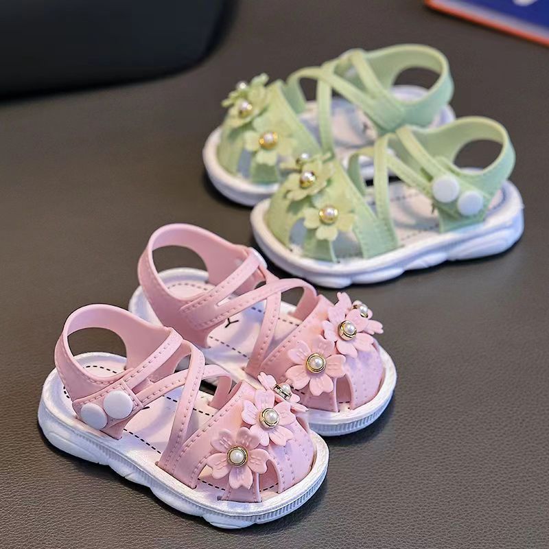 Baby Flower Sandals with Crossed Front Straps and White Soles for Soft Pastel Summer Outfit Styling