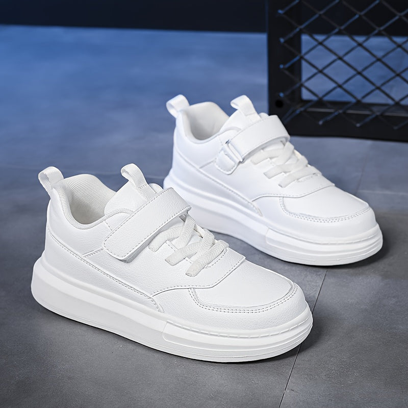 Kids Strap Sneakers with Tonal Panels and Rear Pull Tabs in Black or White for Everyday School Outfits