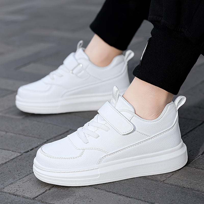 Kids Strap Sneakers with Tonal Panels and Rear Pull Tabs in Black or White for Everyday School Outfits