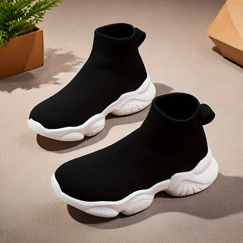 Kids Sock Sneakers with Ribbed High-Top Cuffs and Sculpted Soles for School Days and Casual Outfits