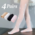 Girls' Bunny Mesh Tights Four Pair Pack in Black, White, Beige and Pink for Dresses and Everyday Layering