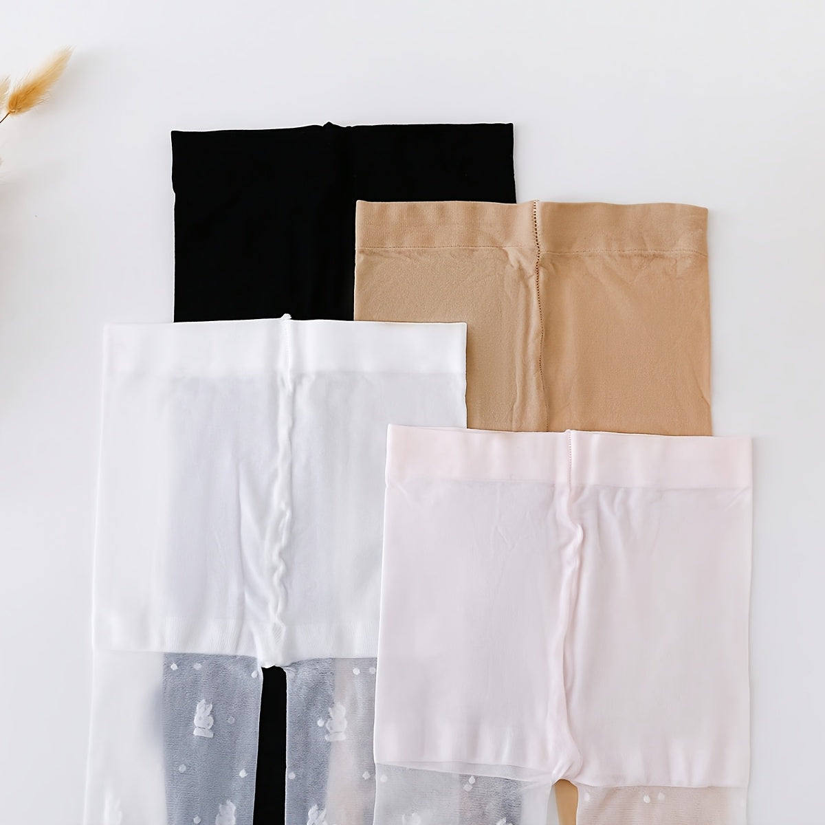 Girls' Bunny Mesh Tights Four Pair Pack in Black, White, Beige and Pink for Dresses and Everyday Layering