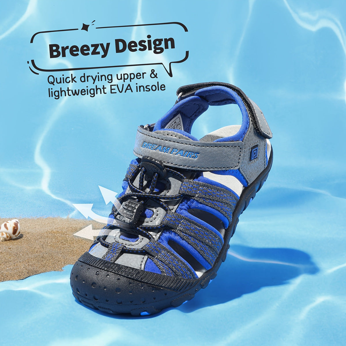 Kids' Closed-Toe Sport Sandals with Bungee Laces and Adjustable Ankle Straps for Summer Outdoor Play