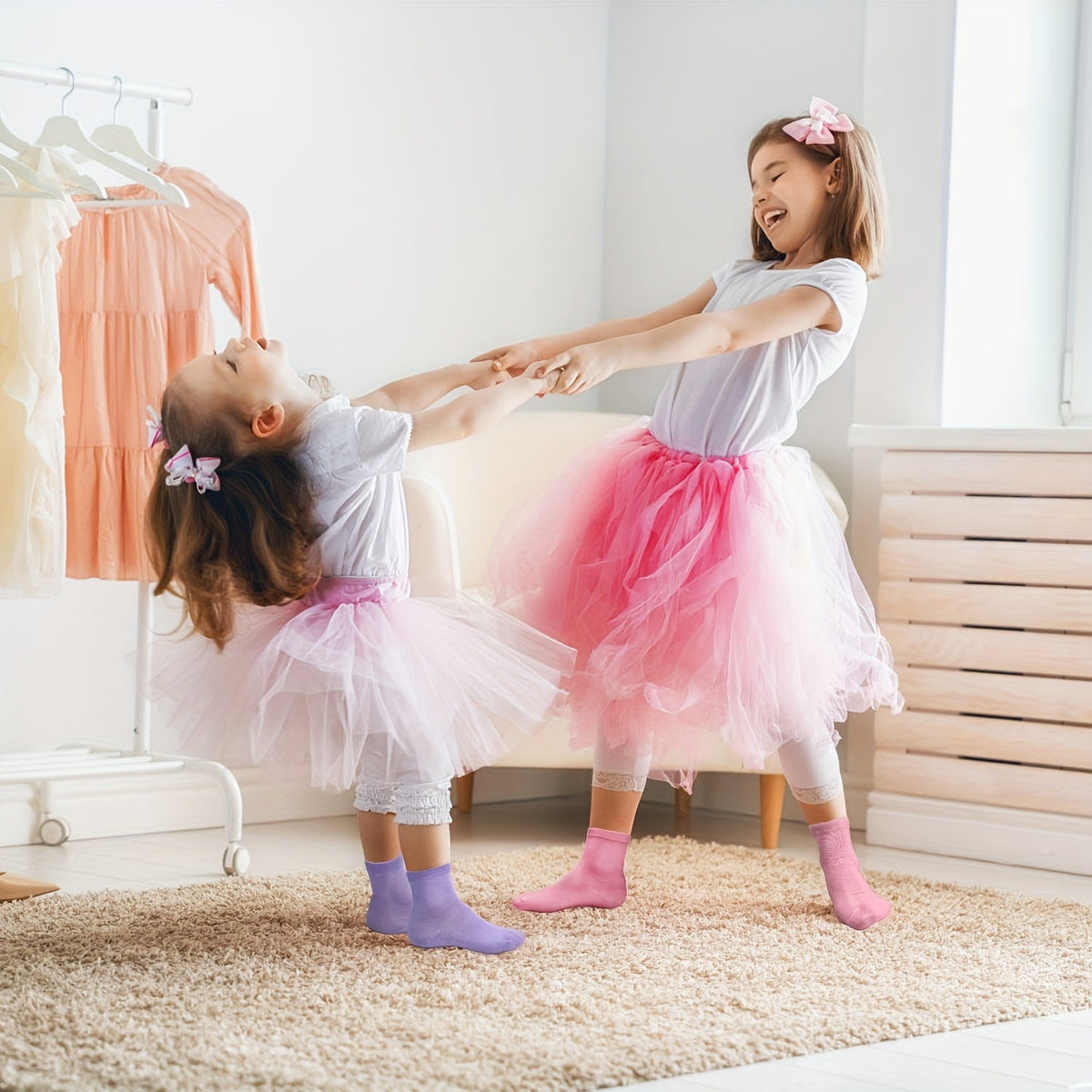 Girls' Pastel Crew Socks Twenty Four Pair Pack with Solid Colors and Ribbed Cuffs for Everyday Shoe Pairing