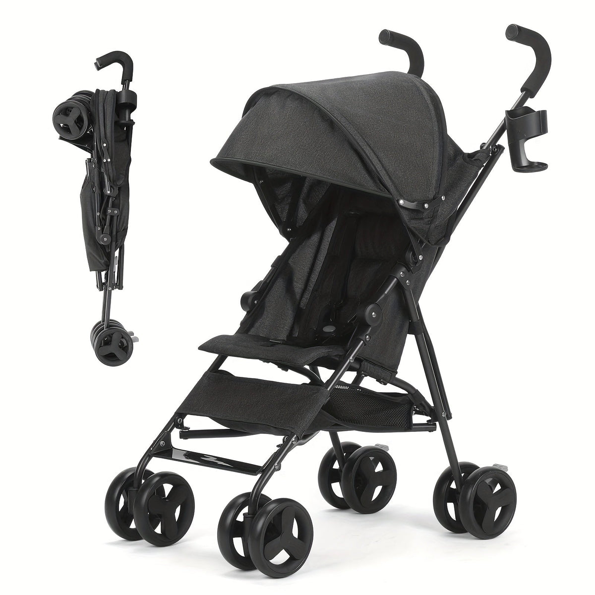 Lightweight Umbrella Stroller with a Compact Folding Frame and Sun Canopy in Dark Green, Pink or Gray