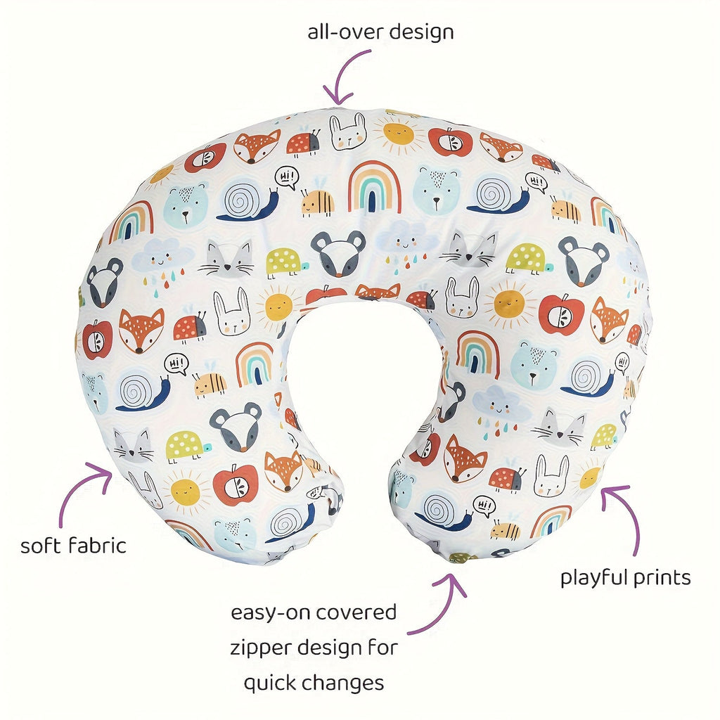 C-Shaped Nursing Pillow with a Removable Printed Cover for Supporting the Arms During Seated Feeding