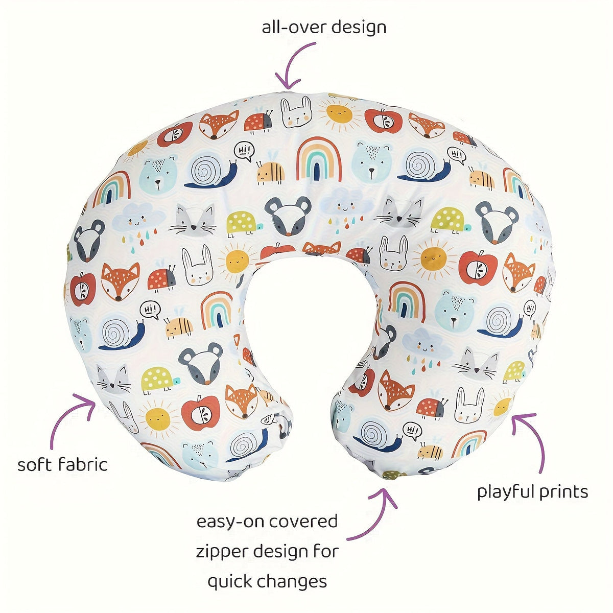 C-Shaped Nursing Pillow with a Removable Printed Cover for Supporting the Arms During Seated Feeding