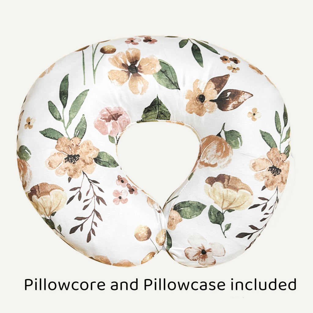 C-Shaped Nursing Pillow with a Removable Printed Cover for Supporting the Arms During Seated Feeding