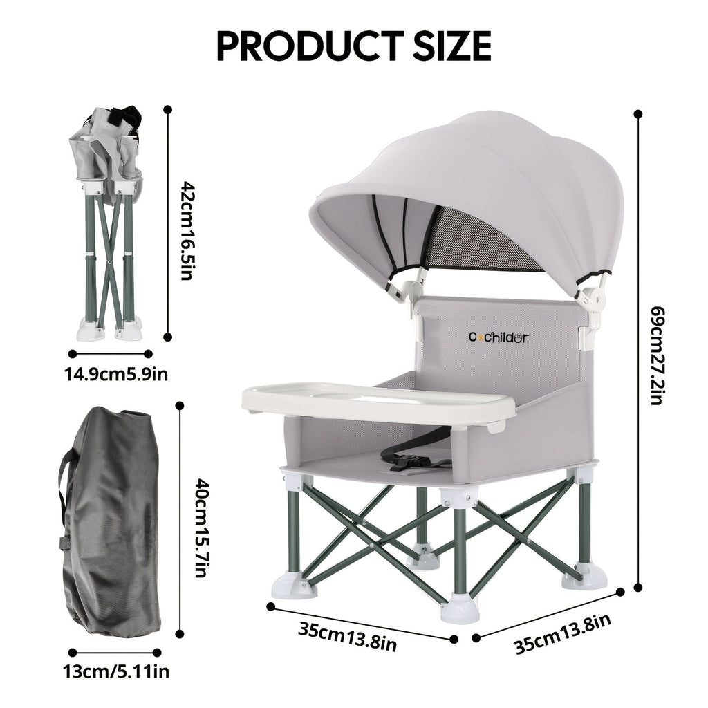 Portable Baby Booster Seat with a Canopy and Detachable Feeding Tray for Family Meals on Days Out